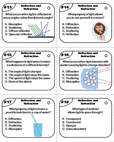 reflection  refraction task cards teaching resources