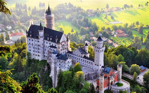 neuschwanstein castle bavaria germany panorama  desktop wallpapers