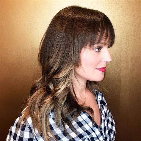 Subtle Brunette Balayage With Long Layers And A Light Fringe By Aveda