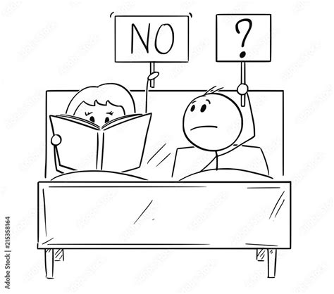 cartoon stick drawing conceptual illustration of couple in bed man