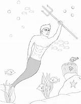 Merman Mermaid Trident sketch template