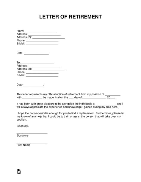 retirement resignation letter sample  letter templates