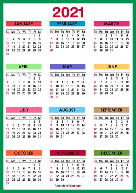 calendar  holidays printable  colorful blue green