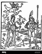 Woodcut 1500 Lovers Medieval Italian Two Stock Alamy sketch template