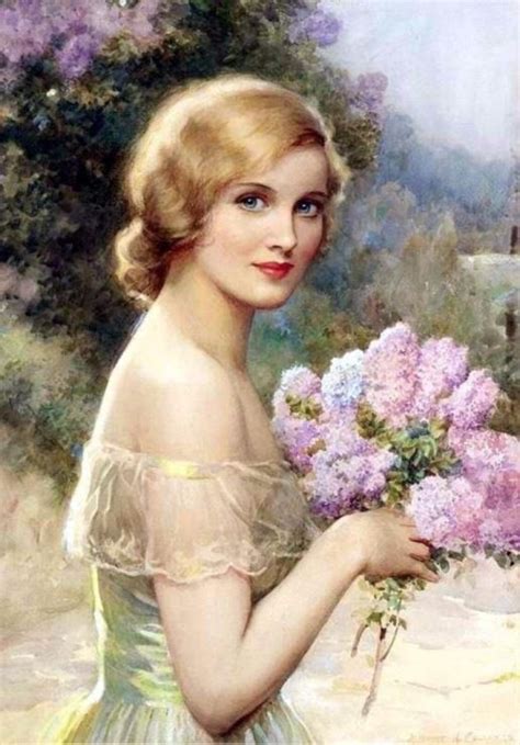 Girl With Lilac By Albert Henry Collings British 1868 1947
