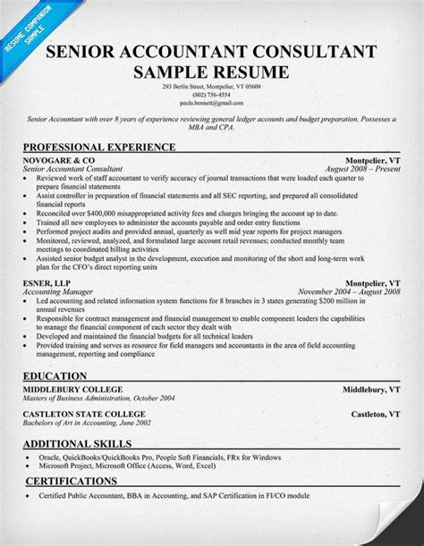 senior accountant consultant resume samples   industries