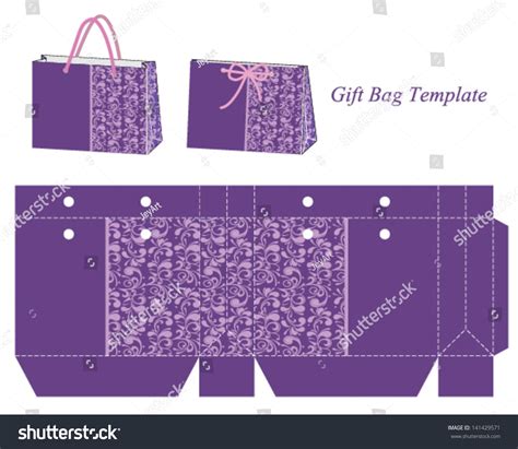 gift bag template  purple floral pattern vector illustration
