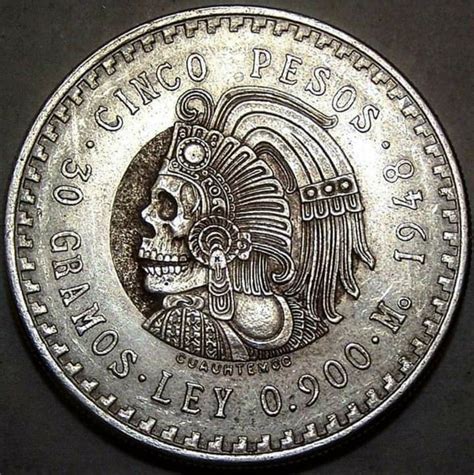 Moneda Mexicana De Plata Cinco Pesos 1948 💀😮🇲🇽 Arte Con Monedas