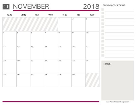 printable calendar november  paper  landscapes