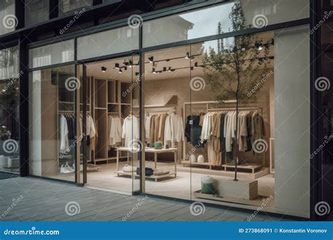 modern clothing boutique exterior  large window display