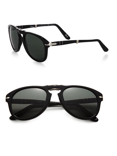 persol folding 52mm aviator sunglasses in black for men lyst