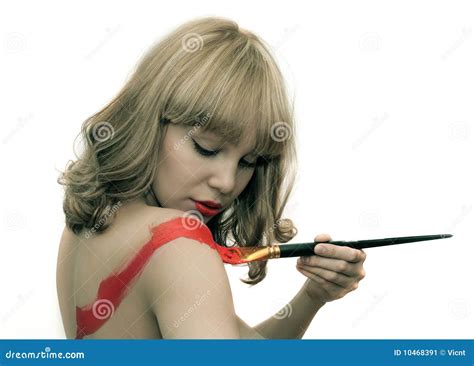 painting girl stock image image  cosmetic decorating