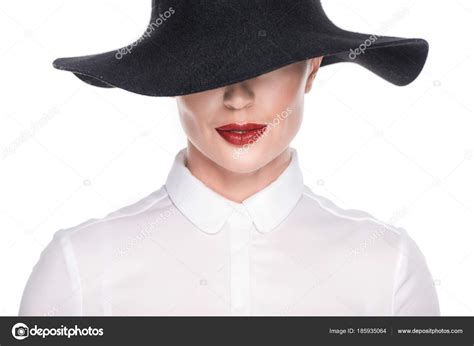 with face partly hidden woman partly hidden face hat