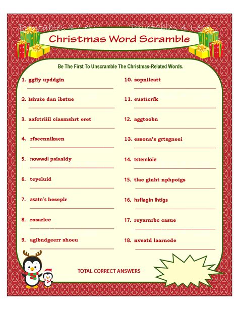 holiday word scramble  printable