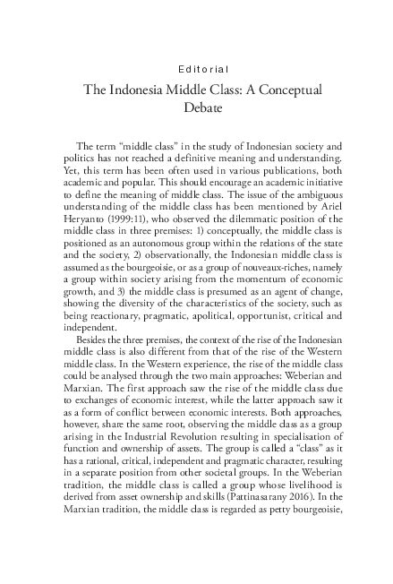 pdf the indonesia middle class a conceptual debate wasisto raharjo