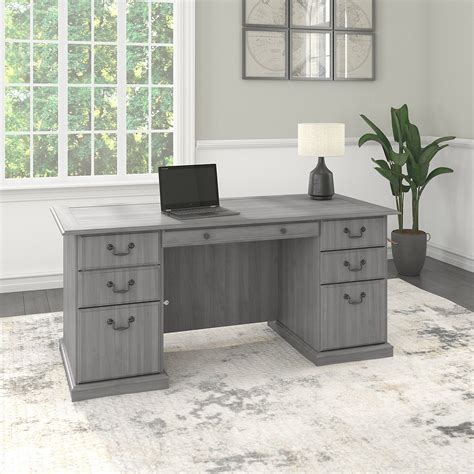 bush furniture saratoga executive desk  drawers  modern gray
