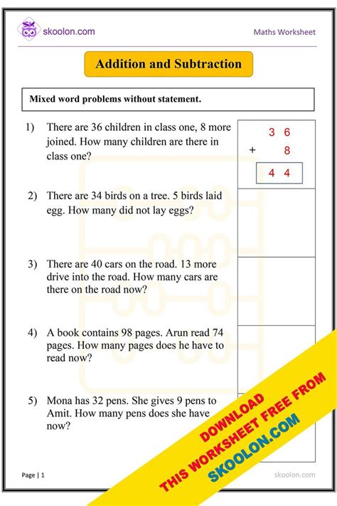 addition  subtraction mixed word problems worksheet addition word