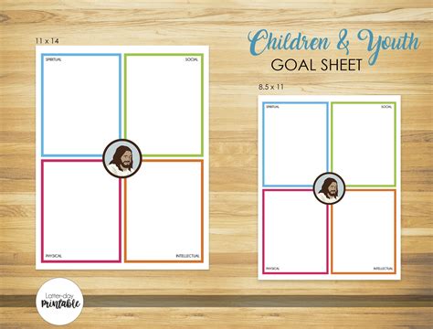 children  youth goal sheet printable activity day girls activity