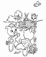 Coloring House Pigs Sheets Brick Pig Three Pages Print Building Activity sketch template