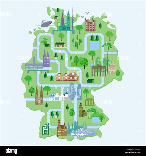 deutschland karte mit staedten illlustration stockfotografie alamy