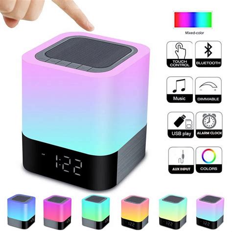 bluetooth speaker night light bedside ambience lights  alarm clock rechargeable touch