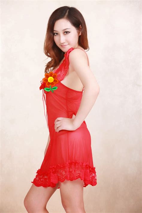 fashion care 2u l1592 sexy red sheer chemise lace trim