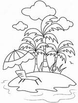 Beach Coloring Pages Island Line Isle Illustration Small Reclining Umbrella Chair Front Kleurplaat Para Desenho Stock Colorir sketch template