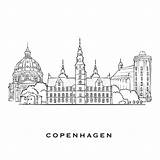 Copenhagen Denmark Outlined Separated Kopenhagen Berühmte Kopenhagens Dänemark Capitals Gezeichneten Stadtplan sketch template