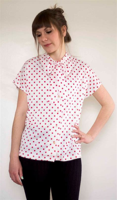 short sleeve polka dot blouse xl by apollovintage on etsy