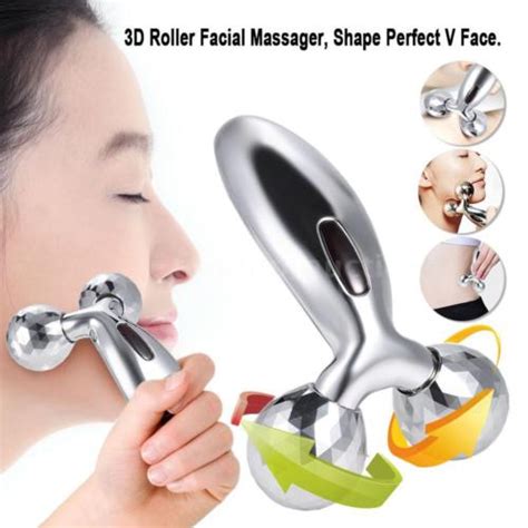 Portable 3d Thin Roller Face Massager 360 Rotate Silver Thin Face Full