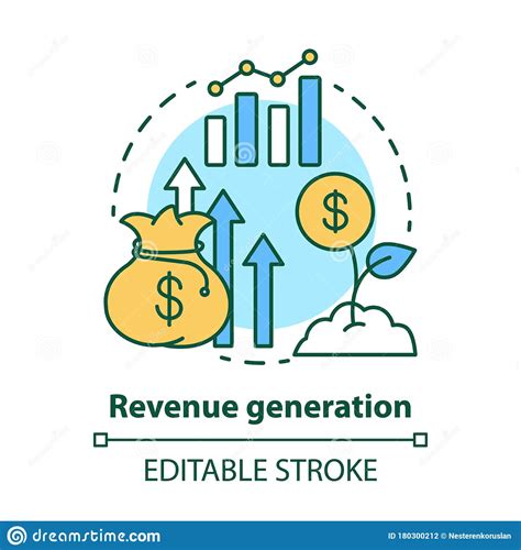 revenue generation linear icons set sales profits income turnover