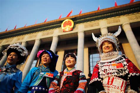 china ethnic minority delegates  traditional costume add colour