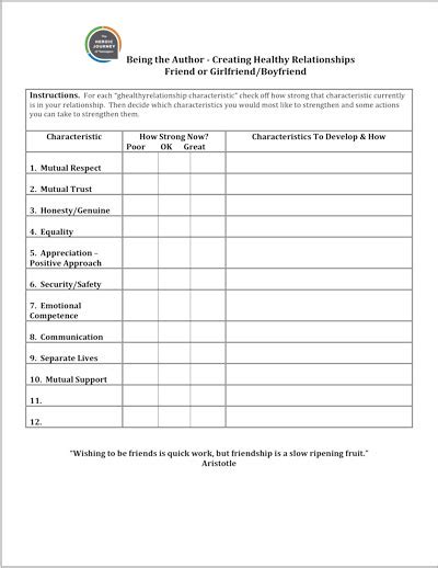 healthy relationships worksheets