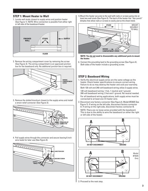installation instructions step  baseboard wiring step  mount heater  wall cadet