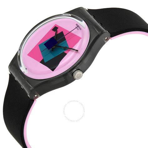swatch crazy square pink dial black rubber unisex  ga  swatch watches jomashop