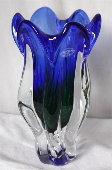 Royal Gallery Art Glass Blue And Green 10 Tulip Vase 1999 Poland