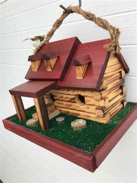 rustic wooden log cabin birdhouse amish  cl etsy