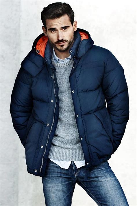classic puffer jacket  long   outerwear essential dark blue padded jacket  gray