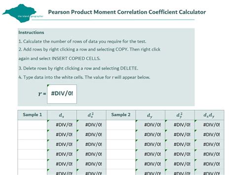 pearson product moment correlation coefficient calculator teaching