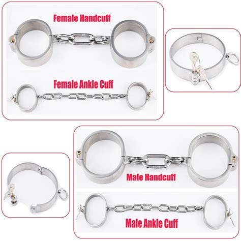 Bdsm Steel Lockable Slave Neck Collar Handcuffs Ankle Cuffs Stainless