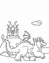 Dragon Coloring Pages Castle Cute Front Drawing Printable Print Size sketch template