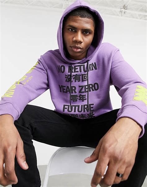 bershka  ord hoodie  chest sleeve print  purple asos