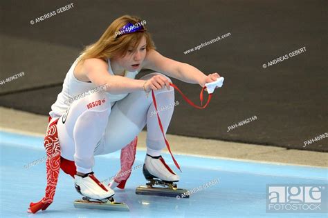 Russian Speed Skater Olga Fatkulina Stretches After Her Race The Women