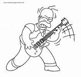 Coloring Simpsons Pages Homer Simpson Guitar Printable Cartoon Playing Kids Rockstar Color Character Sheets Back Characters Colorear Dibujos Para Online sketch template