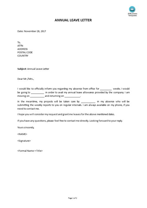 write  annual leave letter   perfect annual leave