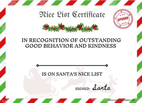 christmas nice list certificate  santa  printable  personalize