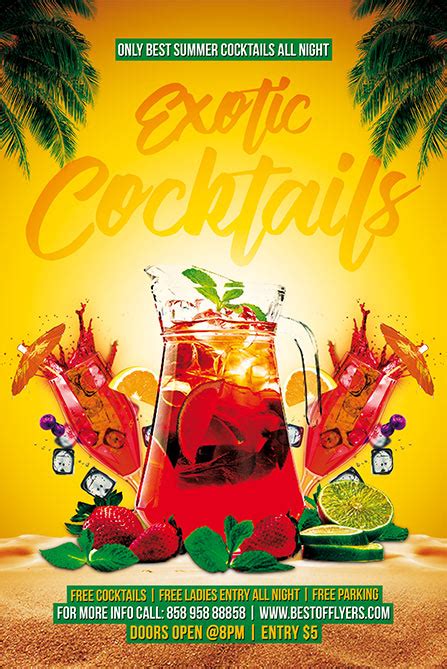 exotic cocktails free poster template free summer cocktail party flyer