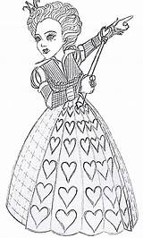 Alice Wonderland Coloring Pages Queen Hearts Burton Hatter Mad Tim Printable Drawing Kids Adult Deviantart Sheets Party Colorir Para Color sketch template
