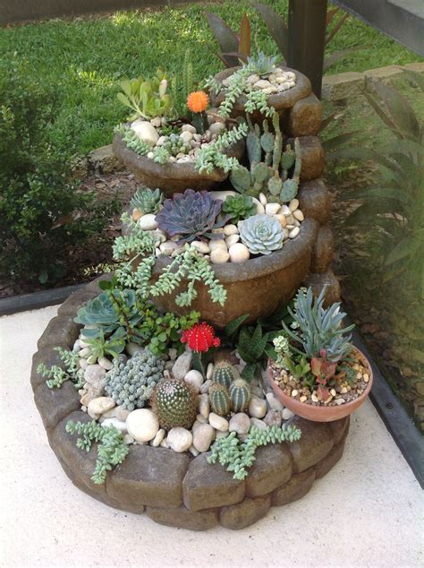 cactus gardenstacked patio stones  matching planters succulent outdoor succulent