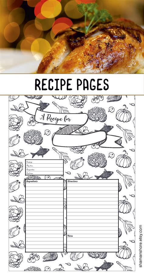 recipe template printable  recipe pages blank recipe book  recipe cards  recipe